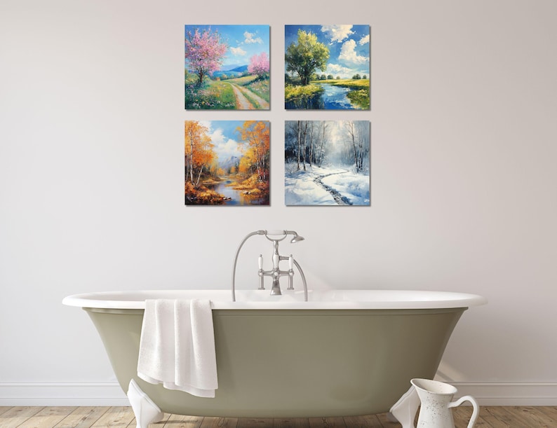 4 Seasons Wall Art Set of 4-nature Artwork-rustic Print-seasons Wall ...