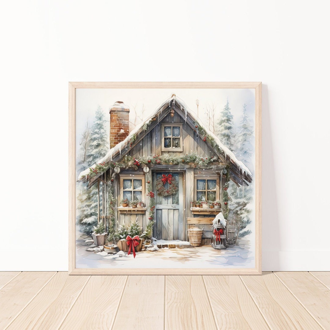 Watercolor Christmas Home Wall Artvintage Christmas House Decor