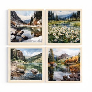 Watercolor Mountains Printable Wall Art-Outdoors Digital Background-Spring Summer Autumn Winter Mountain AI Wall Art-Country Chic Décor