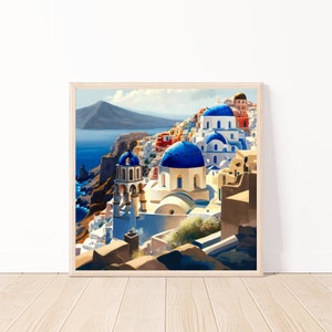 Watercolor Santorini Greece Printable Wall Art-Architecture Print-Santorini Greece Art Decor-Santorini Coastal AI Art-Santorini Greece Décor