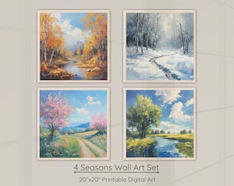 4 Seasons Wall Art Set of 4-Nature Artwork-Rustic Print-Seasons Wall Decor-4 Seasons Art-Spring/Summer/Fall/Winter Wall Art-Seasons Poster
