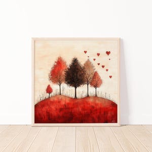Rotes Herz Baum Digitaler Kunstdruck, Romantische Natur Wanddekoration, Abstrakte Liebe Landschaftskunstwerk, Modernes Haus Büro Dekoration, 20 &quot;x 20&quot;