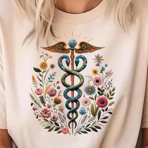 Caduceu Floral PNG Clipart-Símbolo Médico Com Flores-Design Sublimado Feminino Download-Presente Médico Presente Enfermeira-Arte Médica Estética