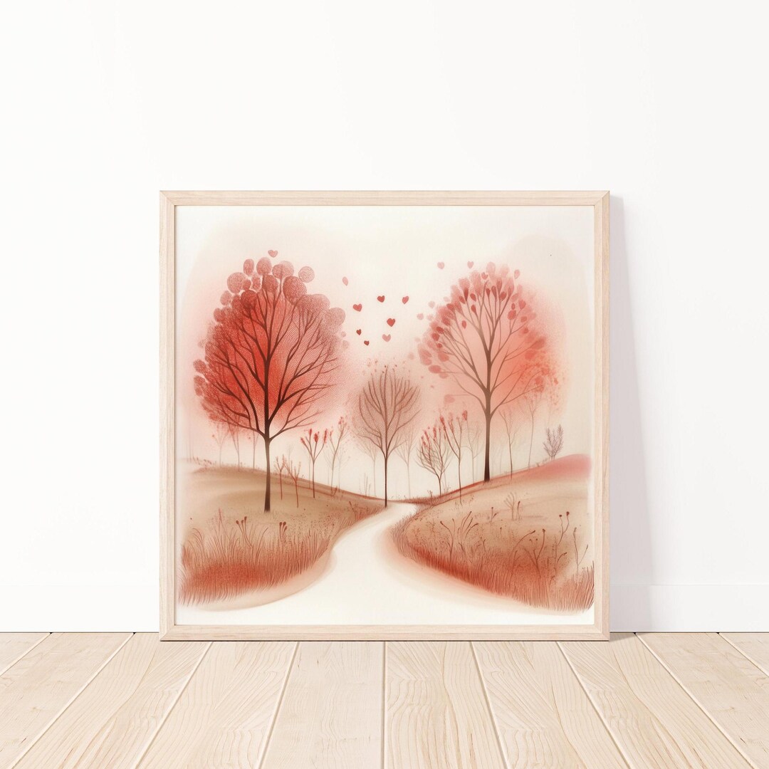 Beautiful Love Trees Digital Download, Romantic Autumn Landscape Art ...