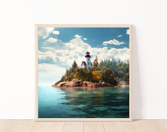 Cliff Lighthouse Wall Art-Nautical Landscape Ai Wall Art-Lighthouse Print-Lighthouse Digital Download-Coastal Life Decor