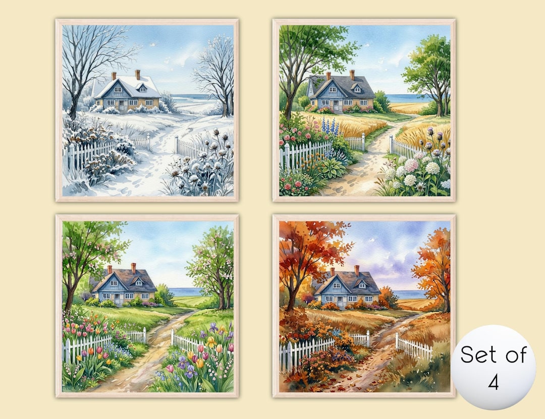 4 Seasons Wall Art Set of 4-nature Artwork-rustic Print-seasons Wall ...