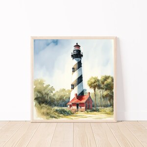 Watercolor Tropical Lighthouse Wall Art-Tropical Landscape Wall Art-Lighthouse Print-Coastal Wall Art Digital Download