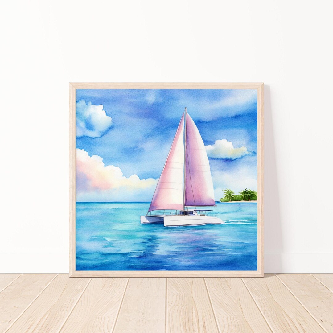 Watercolor Sailboat Wall Art, Nautical Wall Art, Coastal Decor, Beach ...