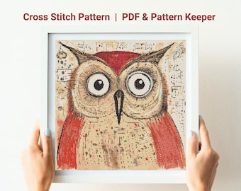 Abstract Owl Cross Stitch Pattern, Owl Modern Cross Stitch, Nature Modern x-stitch Pattern, Animal Cross Stitch, Primitive Owl Xstitch