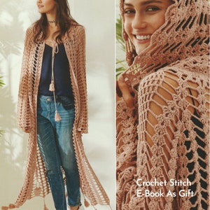 Boho Crochet Duster Cardigan Pattern with Hood PDF Download, Lightweight Duster Pattern for Women's Fashion