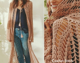Boho Crochet Duster Cardigan Pattern with Hood PDF Download, Lightweight Duster Pattern for Women's Fashion