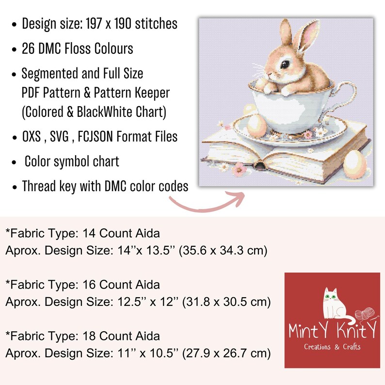 Bunny in Teacup Cross Stitch Pattern, Spring Easter (PDF) - Etsy