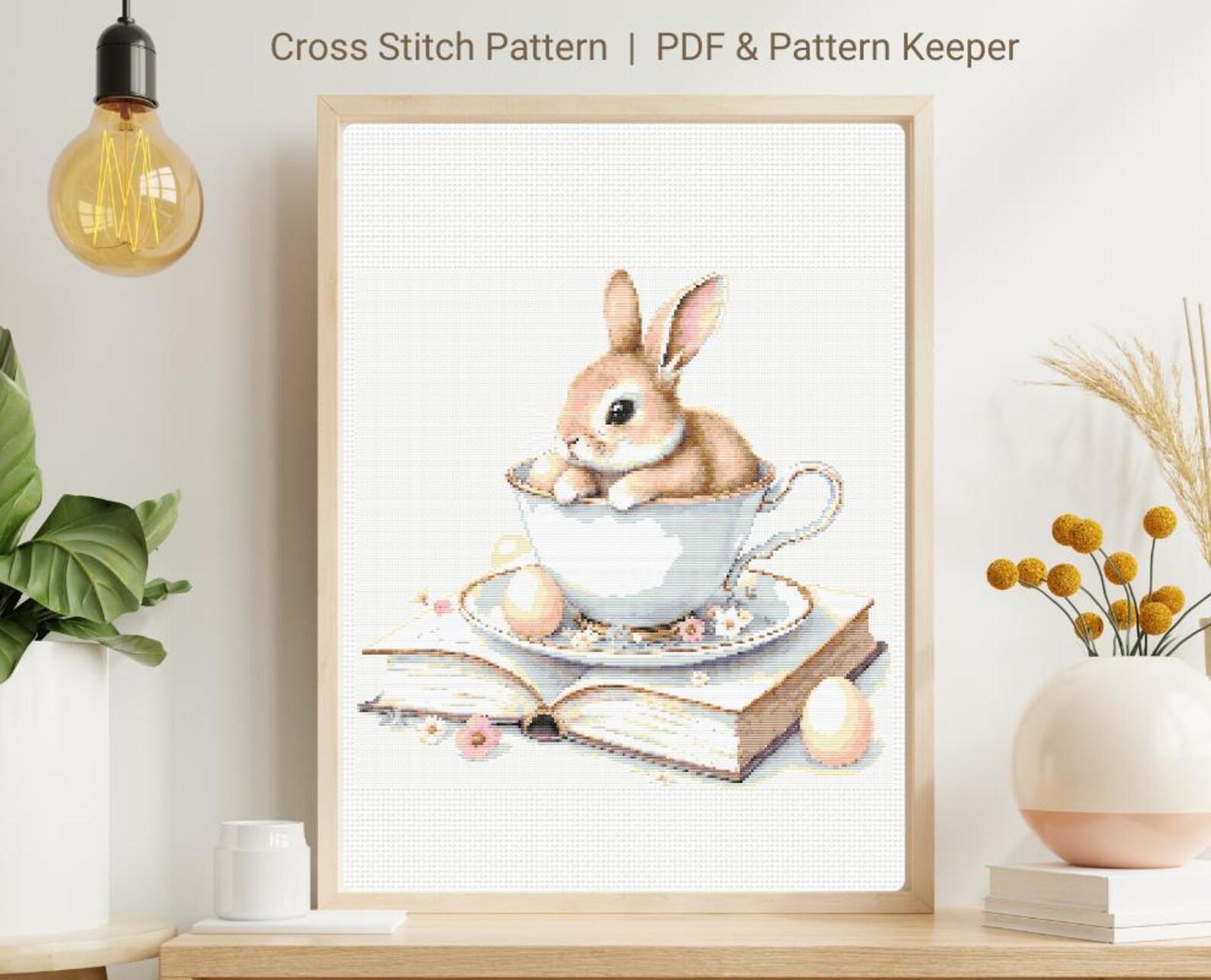 Bunny Cross Stitch Pattern, Spring Cross Stitch, Rabbit in a Vintage ...
