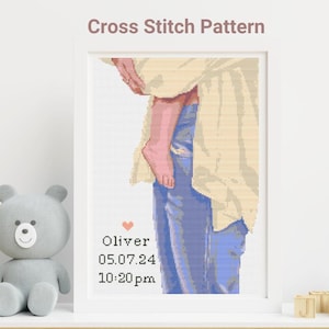 Custom Baby Birth Announcement Cross Stitch Pattern, New Baby Cross Stitch, Nursery Decor XStitch, Custom Baby Name  Stitch, Mother XStitch