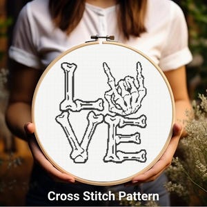 Bones Cross Stitch Pattern, Gothic Cross Stitch, Skeleton Lovers Cross Stitch, Goth Wedding Cross Stitch, Beginner Xstitch, Easy Pattern