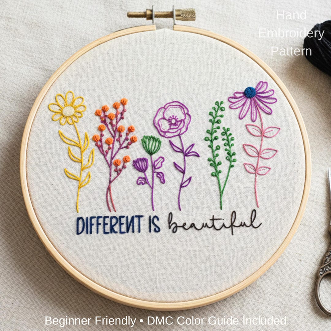Wildflower Embroidery Pattern, Botanical Hoop Art, Modern Floral Design ...
