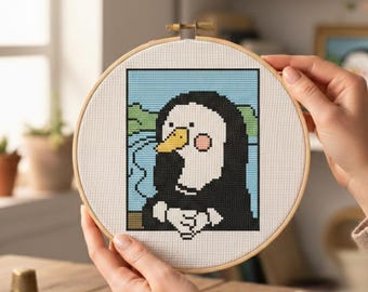 Duck Mona Lisa Mini Cross Stitch Pattern PDF, Funny Animal Art Needlepoint, Renaissance Parody Embroidery, Quirky Home Decor Gift