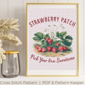 Watercolor Strawberry Flowers Counted Cross Stitch Pattern, Summer Fruits Vintage X Stitch Chart, Strawberries Botanical Kitchen X Stitch
