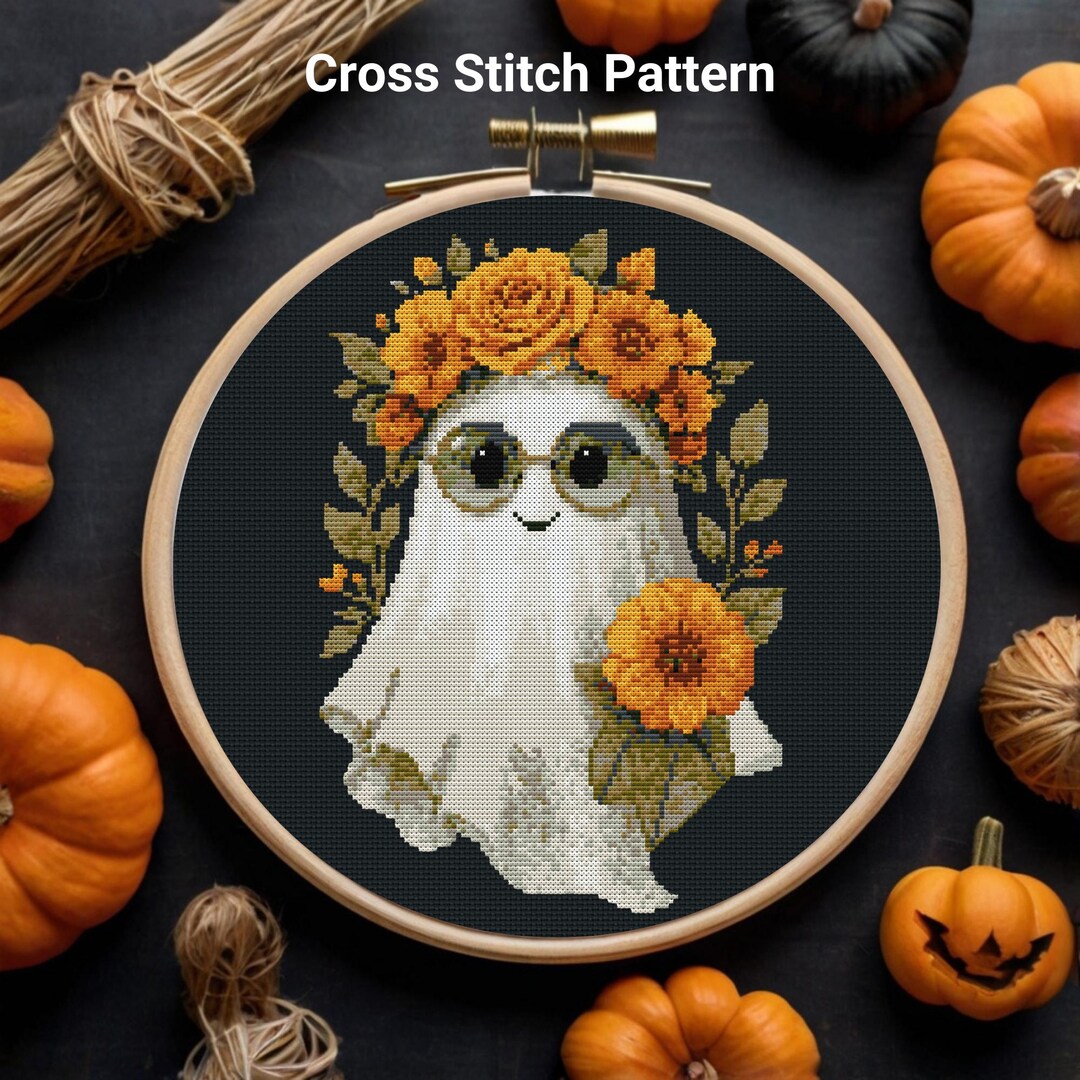 Flower Ghost Halloween Cross Stitch Pattern, Creepy Cute (PDF Pattern ...