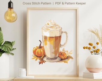 Watercolor Pumpkin Spice Latte Cross Stitch Pattern (PDF Pattern)