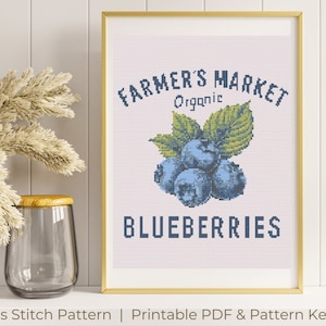 Vintage Blueberry Cross Stitch Pattern, Fruits x-stitch Pattern, Kitchen cross stitch pdf, Forest Fruits Branch Cross Stitch Pattern