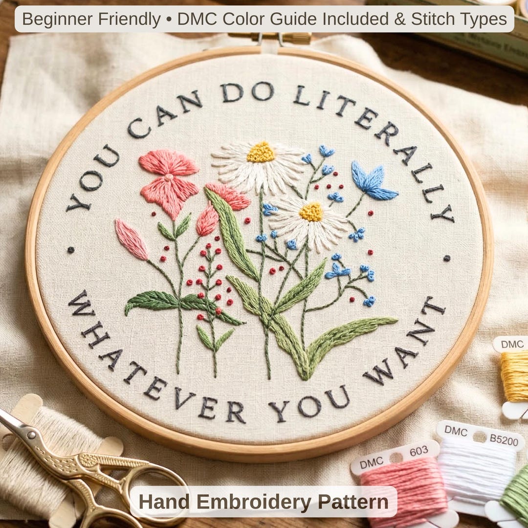 Wildflower Embroidery Pattern, Botanical Hoop Art, Modern Floral Design ...