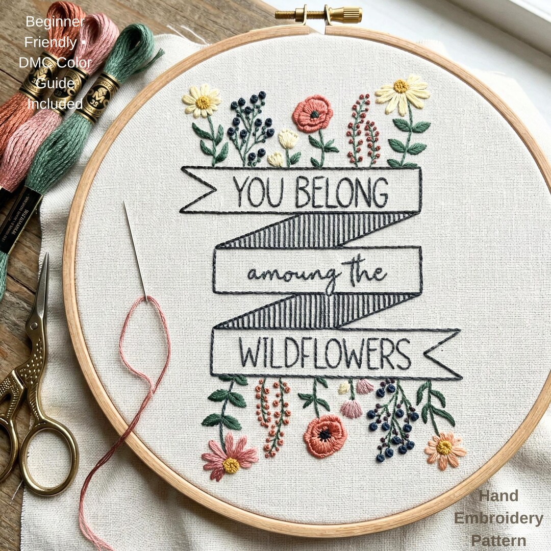Wildflowers Embroidery Pattern PDF, Floral Quote Hoop Art, Modern Hand ...