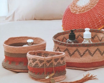 Crochet Basket Pattern Handmade , 3 Different Size Crochet Storage Basket Pattern, Crochet Jewelry Basket, Vintage Crochet Basket Pattern