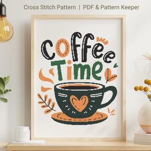 L'heure du café, point de croix pour la cuisine, machine à café, point de croix tasse à café, automne, point de croix, décoration d'intérieur pour amateurs de café