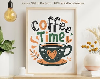 Coffee Time Cross Stitch Pattern, Kitchen Cross Stitch, Coffee Machine, Coffee Cup Cross Stitch, Fall Cross Stitch, Coffee Lovers Home Decor