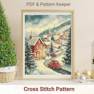 Christmas Winter Houses Cross Stitch, Advent Calendar Winter Village Xstitch, Christmas Town Cross Stitch Pattern, Snowy Landscape Xstitch