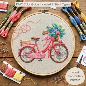 Cottagecore Floral Bicycle Embroidery Pattern PDF, Vintage Bike with Flowers, Rustic Garden Decor, DIY Hand Embroidery Hoop Art
