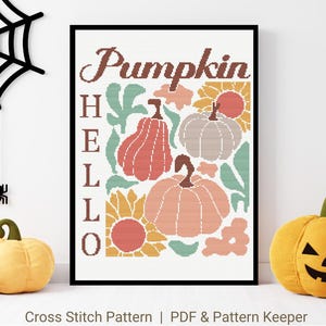 Boho Pumpkin Cross Stitch Pattern, Abstract Cross Stitch, Fall Autumn Cross Stitch, Thanksgiving Pumpkins Halloween Cross Stitch Pattern