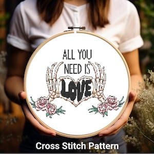 Gothic Cross Stitch Pattern, Skeleton Cross Stitch Pattern, Skeleton Lovers Design for Wedding & Valentine’s Day Gifts, Goth Wedding XStitch