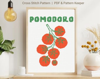Tomatoes Pomodoro Cross Stitch, Vegetable  Xstitch, Summer Fruits Cross Stitch Patterns, Vintage Healthy Food Kitchen Designs Cross Stitch