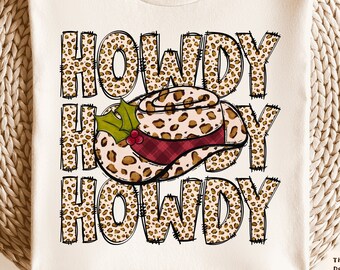 Howdy Christmas png, Western Christmas png, Country Christmas png, Christmas png, Cowgirl Christmas Shirt Png, Leopard Print Santa Png
