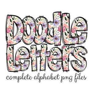 Letras de Doodle de Flor de Pêssego Roxo, Doodle Desenhado à Mão Pacote Alfa Números Padronizados e Conjunto de Doodle do Alfabeto Fonte de Sublimação png