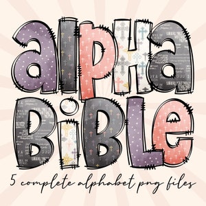 Alfabeto em aquarela da Bíblia cristã png, alfabeto religioso desenhado à mão pacote de alfabeto Doodle com números Doodle Set fonte de sublimação png