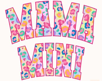 Mama Mini Matching Varsity PNG, Tie Dye Leopard Mom Png, Pink Leopard Mama Png, Mother's Day png, Mama png, Mother Sublimation, Varsity Png