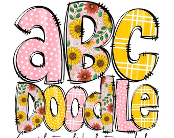 Spring sunflower Alphabet Doodle Letters PNG Bundle, Spring Flower Alphabet, Hand Drawn Doodle, Hand Drawn Sublimation Design, Floral Letter