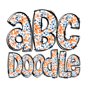 Letras de Doodle de Florais em Aquarela, Doodle Desenhado à Mão Pacote Alfa Números Padronizados e Conjunto de Doodle de Alfabeto Fonte de Sublimação, fonte png