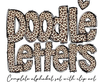 Leopard Print Doodle Alphabet PNG, Alphabet Letters PNG Bundle, Hand Drawn Doodles, Sublimation Alpha Set Designs PNG, Sublimation Alphabet