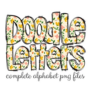 Abstract Floral Doodle letters, Hand Drawn Doodle Alpha Bundle Patterned Numbers & Alphabet Doodle Set Sublimation Font PNG