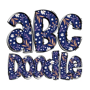 Letras de Doodle de fundo escuro floral, Doodle desenhado à mão Pacote Alfa Números estampados e Conjunto de Doodle do alfabeto Fonte de sublimação, fonte png PNGWing