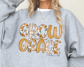 Wachsen in der Gnade PNG Sublimationsdesign, handgezeichnete Gekritzel Buchstaben, christlicher Png, religiöser Png, handgezeichnetes Sublimationsdesign, Glaube png