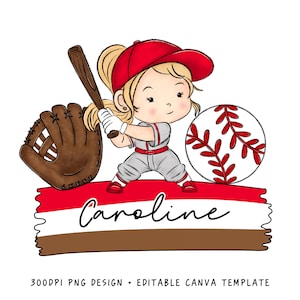 Baseball Girl Name Holder PNG Bundle, fügen Sie Ihren eigenen Namen hinzu, CANVA-Vorlage, benutzerdefinierter Name für Baseball-Shirt und Tragetasche, Sublimationsdesign