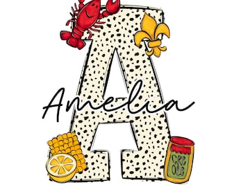 Cajun Doodle Letter PNG, Add Your Own Name, CANVA Template, Creole Crawfish Southern design for Family and Kids Shirt, Southern charm Design