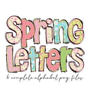 Paquete PNG de letras de garabato del alfabeto floral de primavera, alfabeto de flores de primavera, garabato dibujado a mano, diseños de sublimación dibujados a mano, letras florales