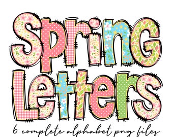 Spring Floral Alphabet Doodle Letters PNG Bundle, Spring Flower Alphabet, Hand Drawn Doodle, Hand Drawn Sublimation Designs, Floral Letters