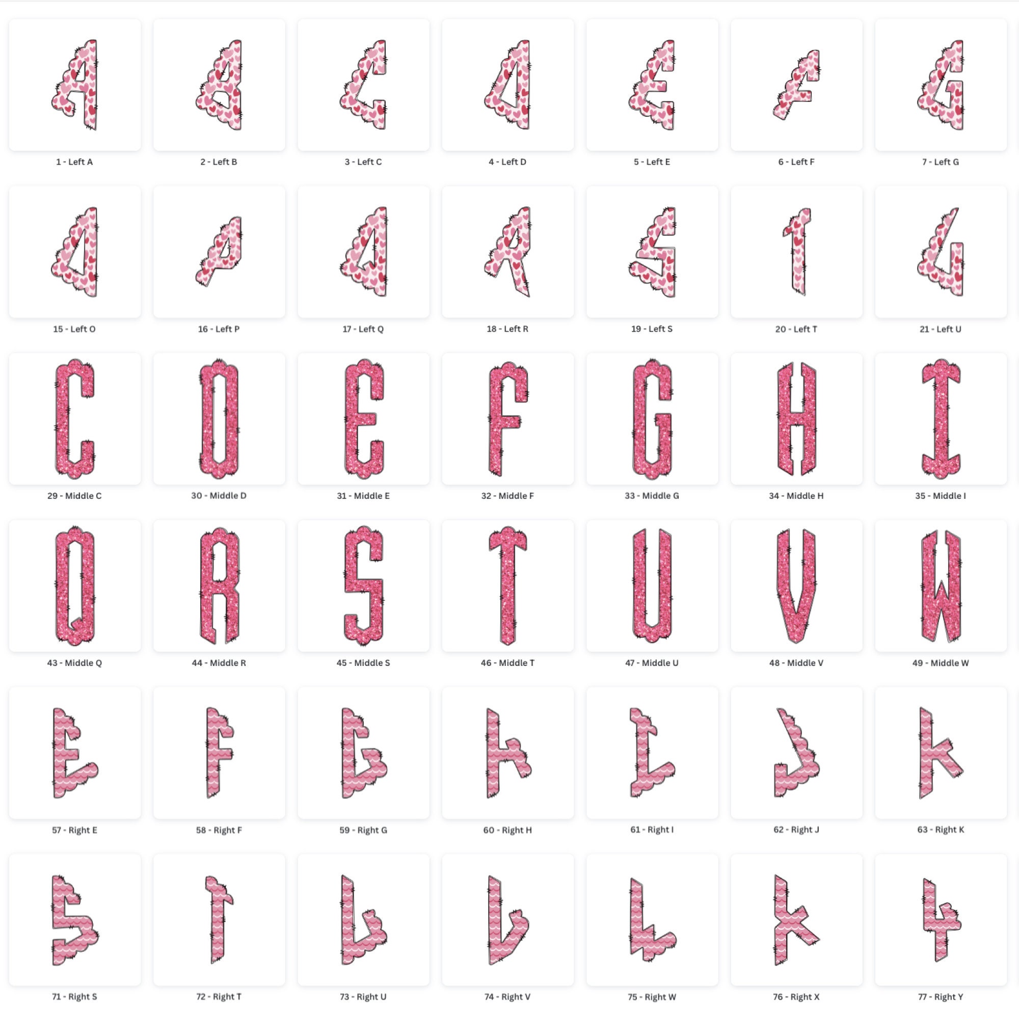 Valentine's Day Monogram Letters, Holiday Sublimation PNG Hand Drawn ...